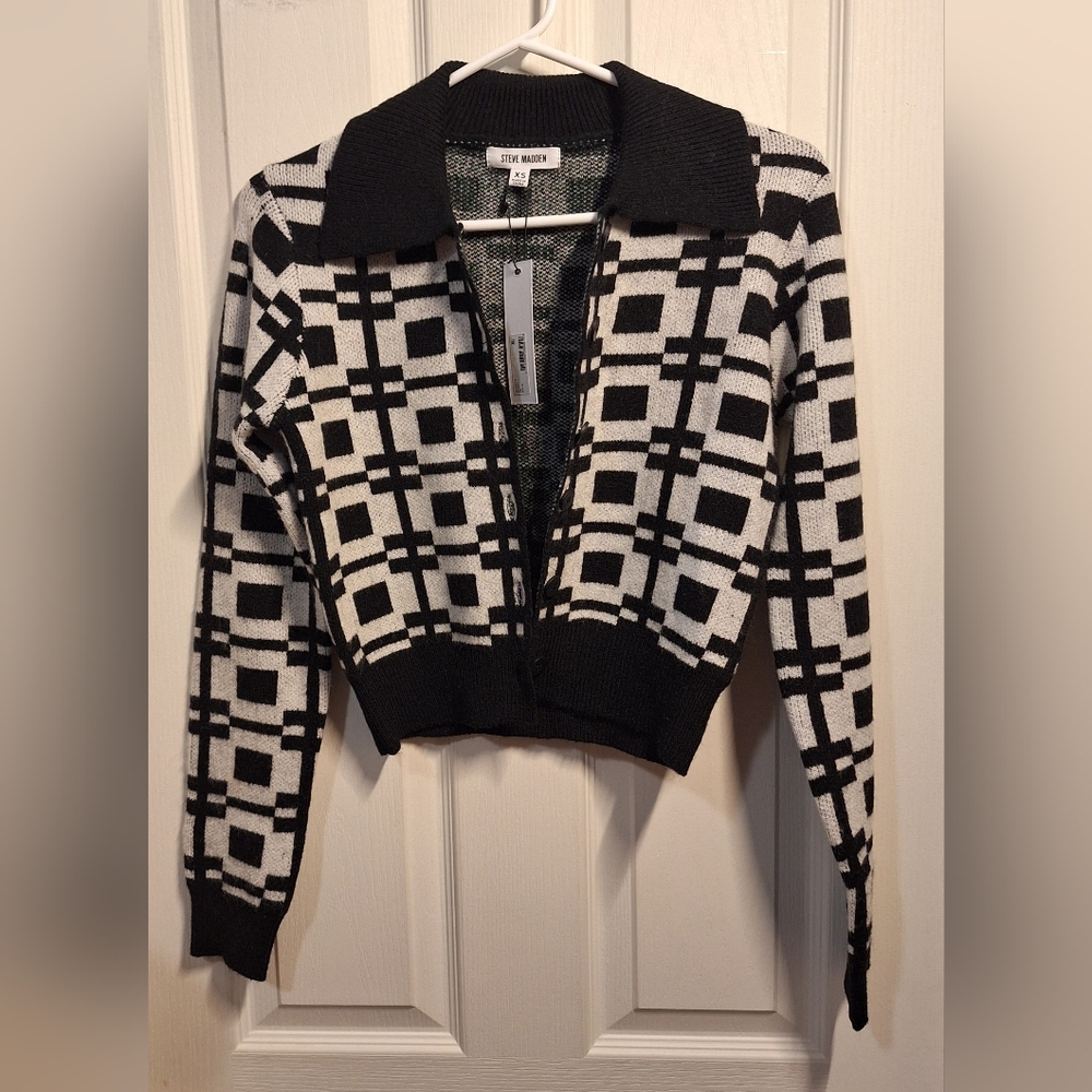 Steve Madden Black and White Checkered Cardigan XS NWT